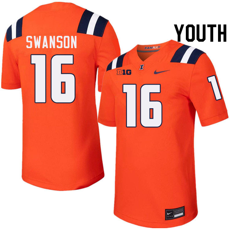 Youth #16 Cal Swanson Illinois Fighting Illini College Football Jerseys Stitched-Orange